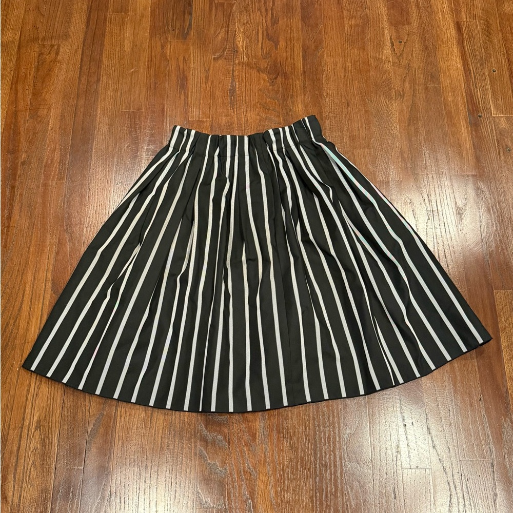 Adam Et Rope Black and White Striped Midi A-Line Women’s Skirt